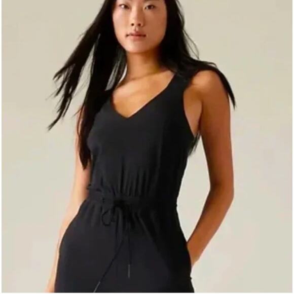 Athleta Savannah Strap Drawstring Dress - Black - Small - Style # 659323 - Picture 2 of 11